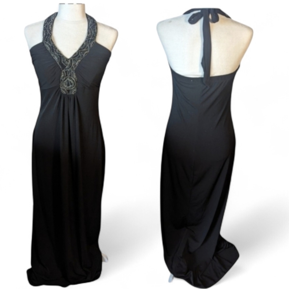 Y2K black Maxi Dress Gown halter Whimsigoth witchy sexy embellishments sz 8